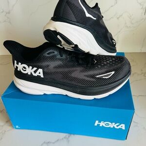 Hoka One One Black and White Wide Athletic Shoes with Cushioned Sole